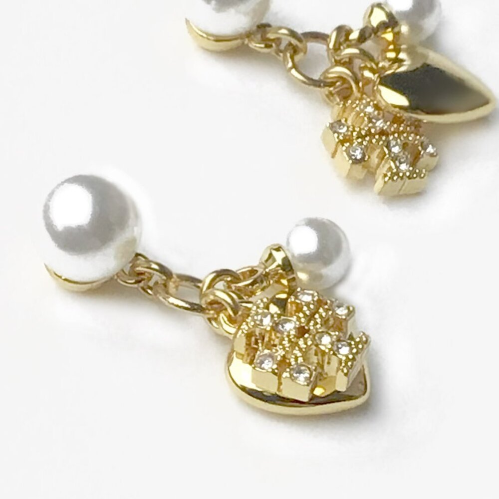 Tory Burch Crystal/Faux Pearl Heart Charm Dangle/Drop Earrings - Picture 3 of 7